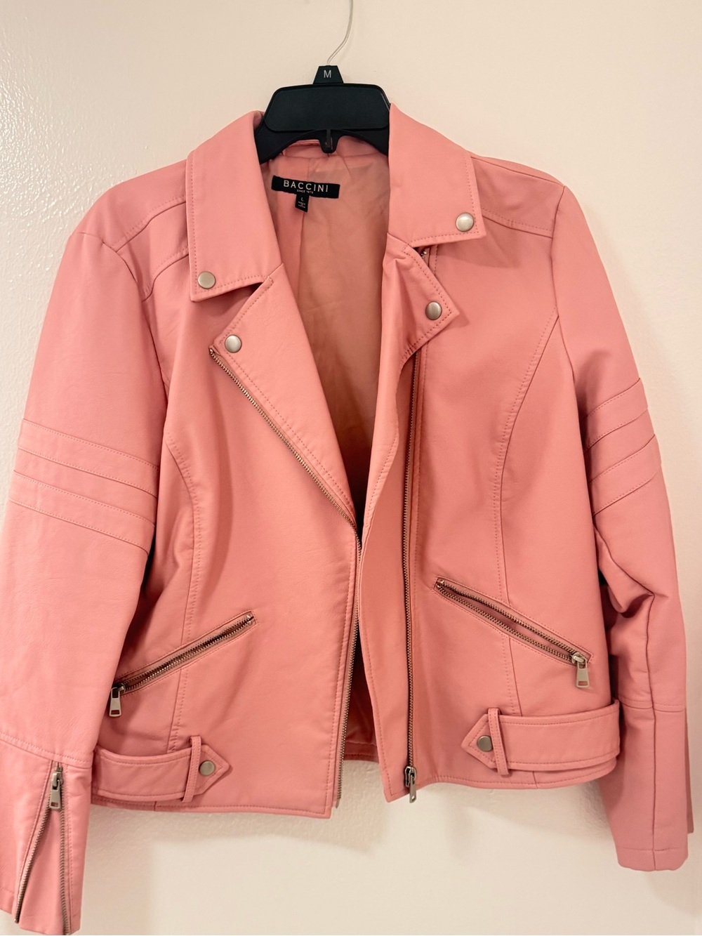 Baccini Pink Faux Leather Moto Jacket